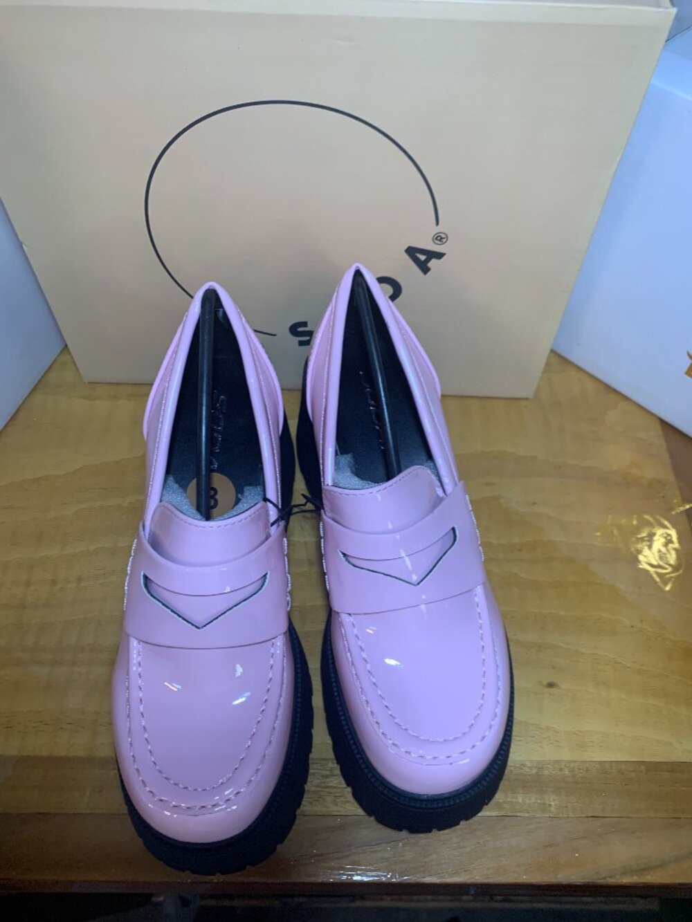 Soda AMP Women's Lug Sole Penny Loafers – Slip-On Platform Heels | NIB PINK 8